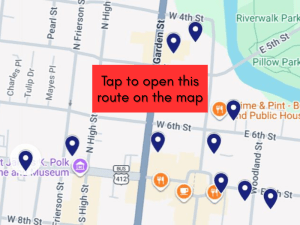 Downtown Columbia mural walk preview map, click to open full mural map route