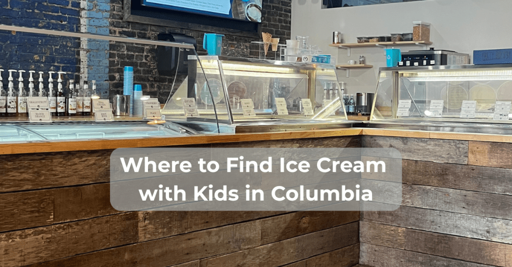 Close-up of Joey’s Italian Ice counter in Columbia, TN with overlaid text that reads “Where to Find Ice Cream with Kids in Columbia.”